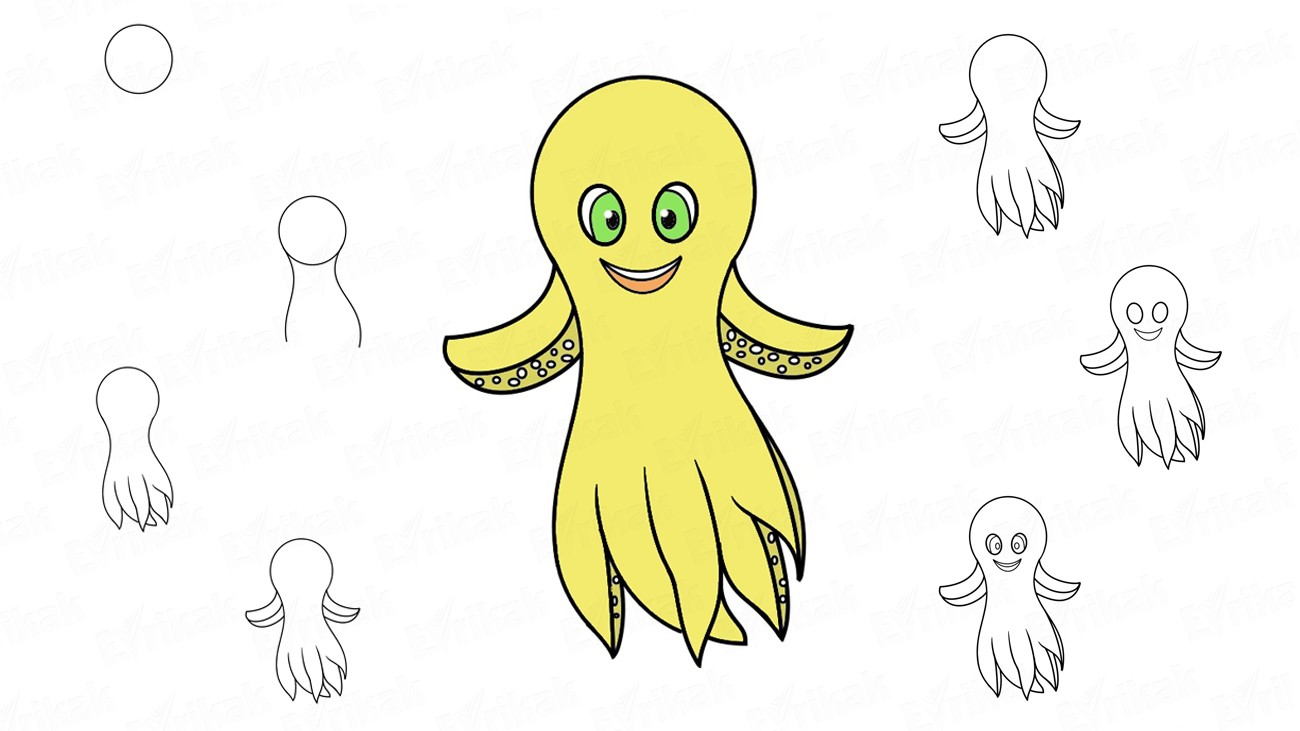 Как поэтапно нарисовать осьминога Дипа из «Подводной эры» (+ раскраска)